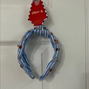 Piper Blue and White Striped Headband with Embellishments